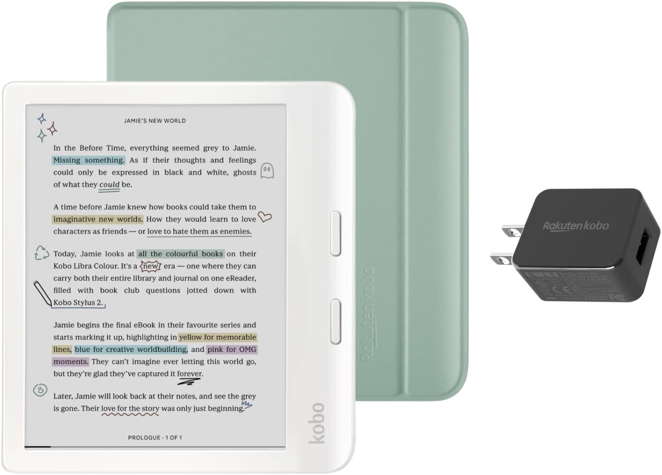 Kobo Libra Colour White eReader with Case Bundle