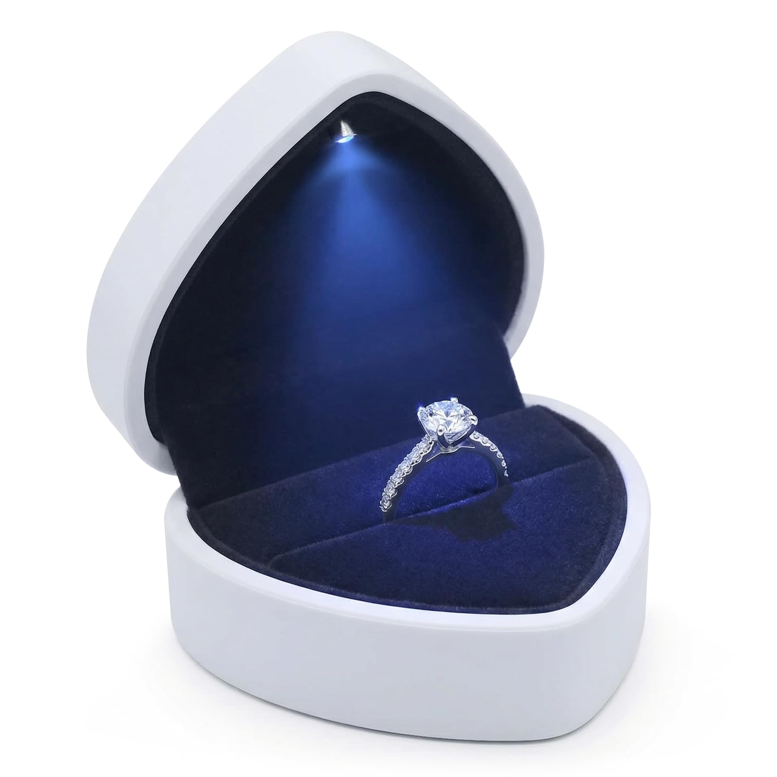 Écrin bague de fiançailles LED cœur blanc pour illuminer votre grand oui