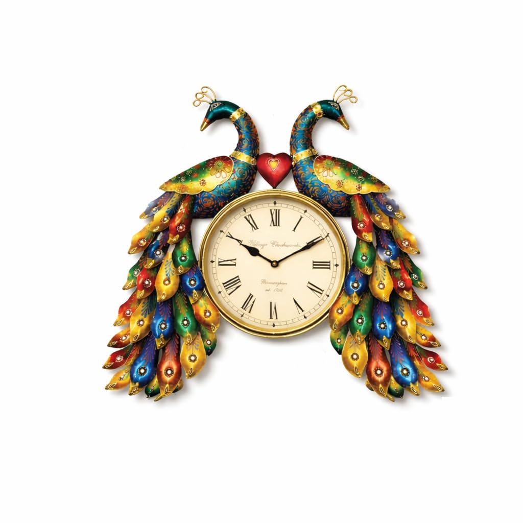 Decorative Peacock Wall Clock Metal Handcrafted Dual Peacock Design Wall Hanging Clock for Living Room Bedroom Home Décor Multicolor-image-28