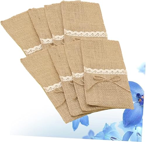 Miniatura 9 de 40 piezas de arpillera natural, soportes para utensilios, cuchillos, tenedores, bolsas de arpillera, servilleteros para decoración de fiesta de boda