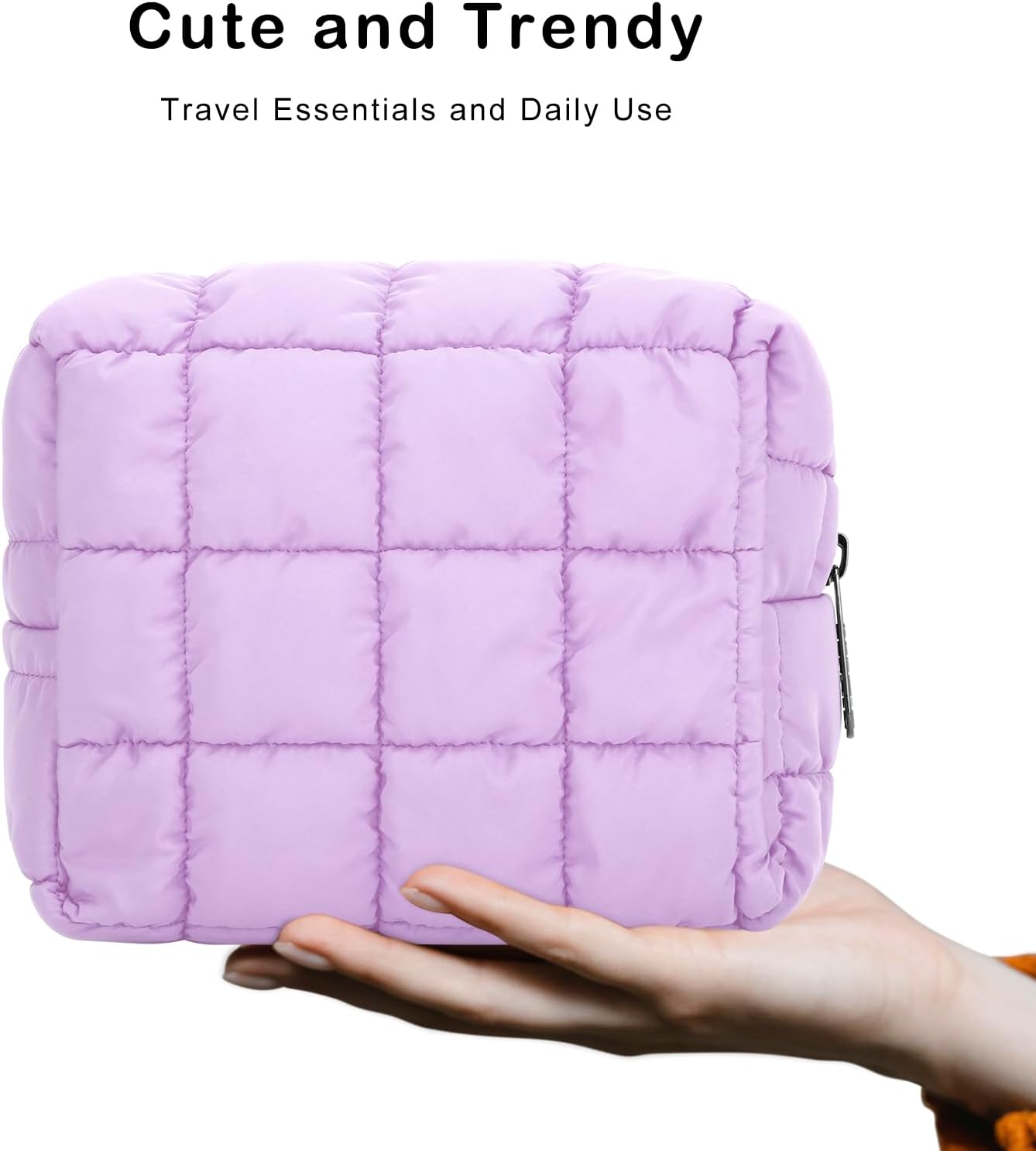 E-Tree Cute Makeup Bag,Quilted Cosmetic Bag for Women,Make up Pouch for Purse,Toiletry Zipper Pouch,Checkered Bag,Travel Case,Storage Pouches for Organization (Purple) - Image 5