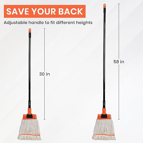 Miniatura 6 de Trapeador comercial, mopa industrial resistente de 58 pulgadas para limpieza de suelos, mopa húmeda de algodón con cuerda para el hogar, garaje,