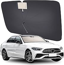 [2025 Upgrade] Coverado Windshield Sun Shade, UPF80+ Sunshade for Car Windshield Blocks Heat & UV Rays, Thickened Vinyl Coating Keep Cool Protect Interior, M 57”x32” for Sedans/SUVs