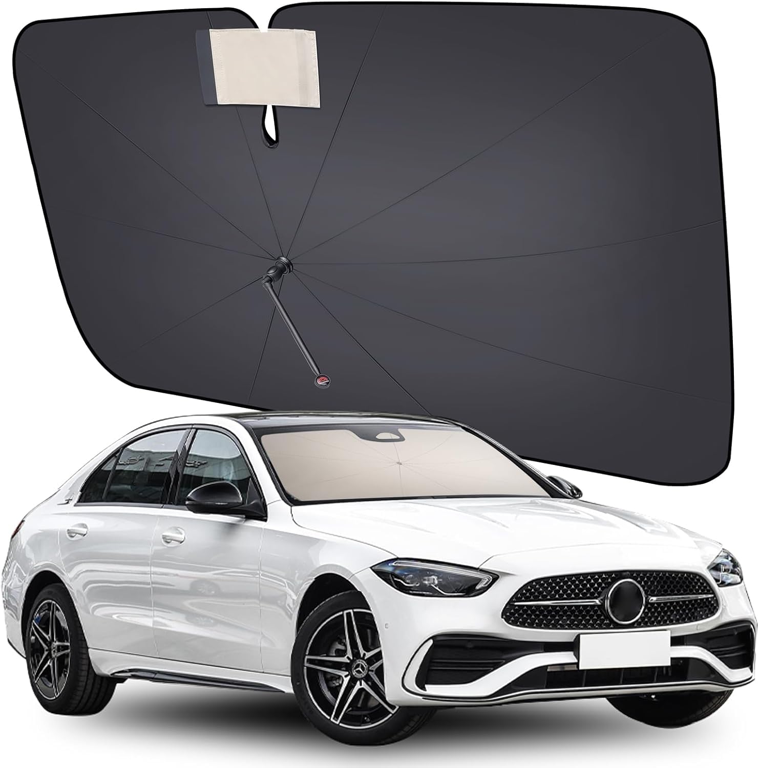 Photo 1 of [2026 Upgrade] Coverado Windshield Sun Shade, UPF80+ Sunshade for Car Windshield Blocks Heat & UV Rays, Thickened Vinyl Coating Keep Cool Protect Interior, M 57”x32” for Sedans/SUVs