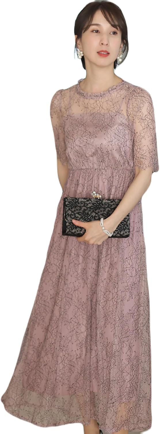 プールヴー] ワンピース パーティードレス ドレス 体型カバー aライン