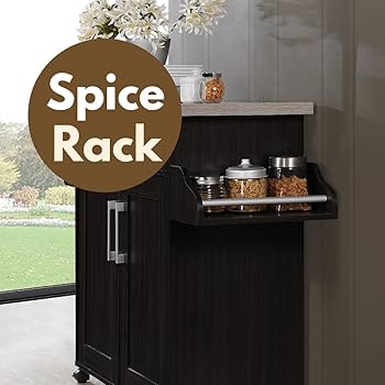Hodedah キッチンアイランド チョコレート/グレー(トップ)スパイスラック Amazon.com: Hodedah Rolling Wood Kitchen Island Cart with