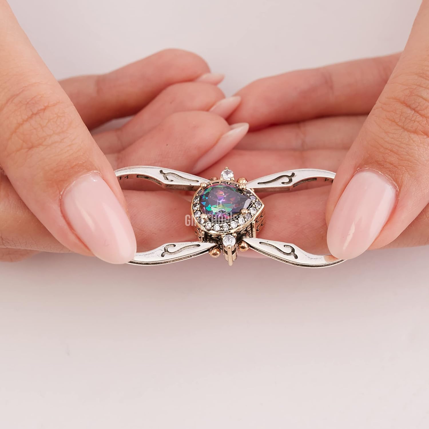 Elegant Reversible 925 Sterling Silver Ring for Women Jewelry - Handcrafted in Turkey, Featuring Drop Shape Pear Cut Shiny Alexandrite and Black Onyx Topaz 925 Sterling Silver Ring Size All
