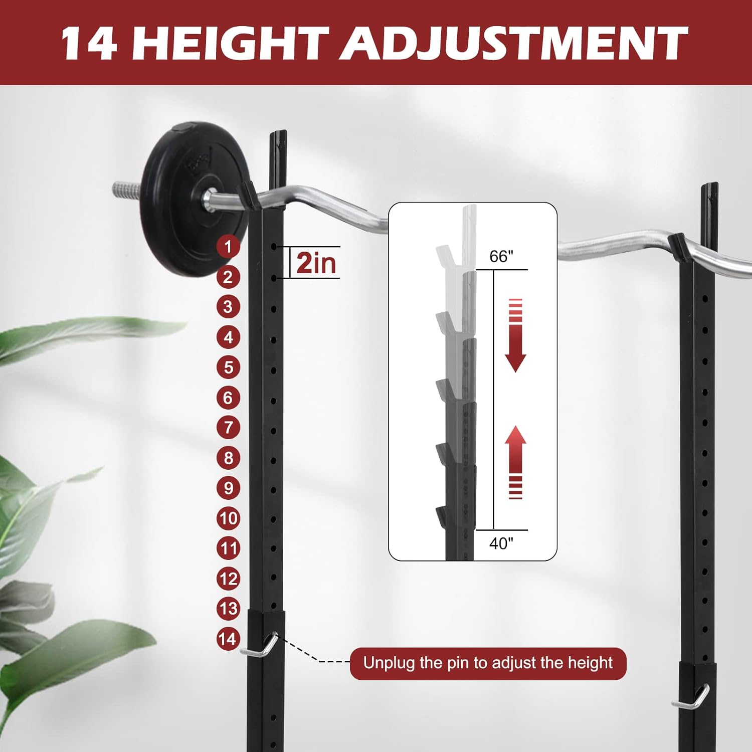 Smartxchoices Pair of Squat Rack, Bench Press Rack Adjustable 40"-66" Solid Steel Barbell Rack 550lb Load, Portable Dumbbell Racks Stands for Home Garage Gym, Weight Lifting Push Up Multi-Function