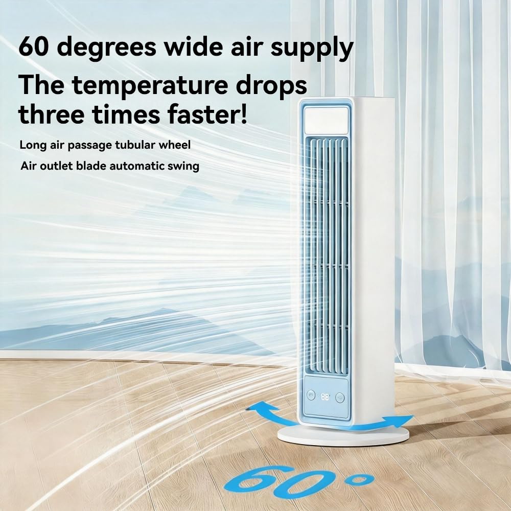 Torretta Ventilatore Senza Pale USB 3600mAh Silenzioso Con Telecomando for | Bianco, 79x82.5mm, Senza Base, Gancio a Parete, Piedini di Supporto, Luce Soffusa, 655g, Non Specificato