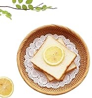 Vista 1 de I-lan Cesta de pan de ratán de 9 pulgadas con pared de 2 pulgadas, bandeja plana de mimbre con borde enrollado, cuenco redondo decorativo para todos