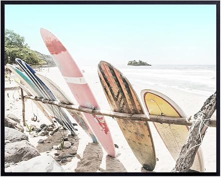 Surfing Wall Art - Coastal Wall Art - Beach Decor - Ocean Decoration - Sea Decor - Tropical Beach House Seascape Poster Picture Print for Bathroom, Bedroom - Unique Nautical Gift - Surf Artwork