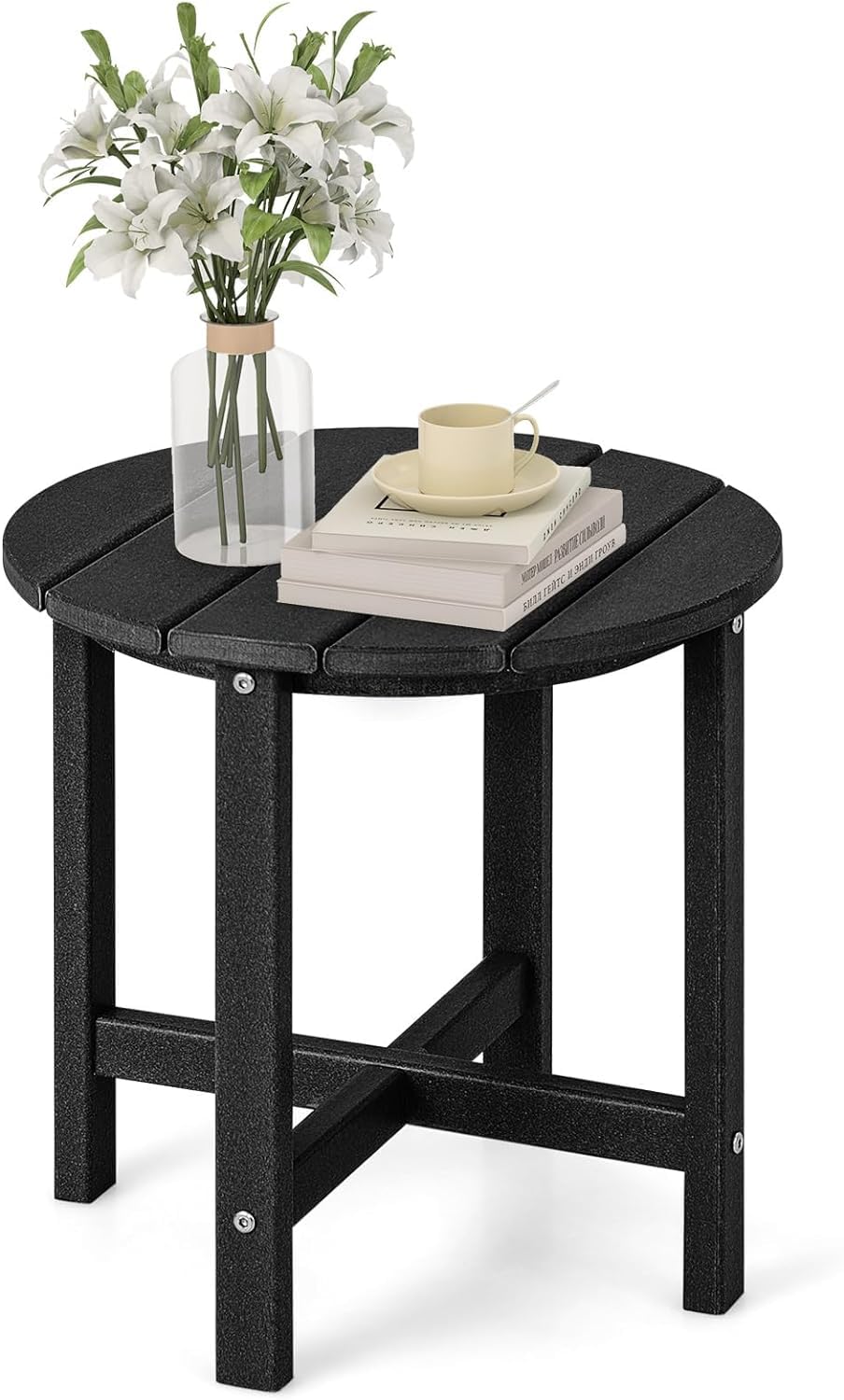 GIANTEX Mesa Redonda Pequeña de Patio, Mesa Auxiliar de Exterior de HDPE con Capacidad de Carga de 100 kg, Mesa de Jardín para Interiores y Exteriores (Negro)