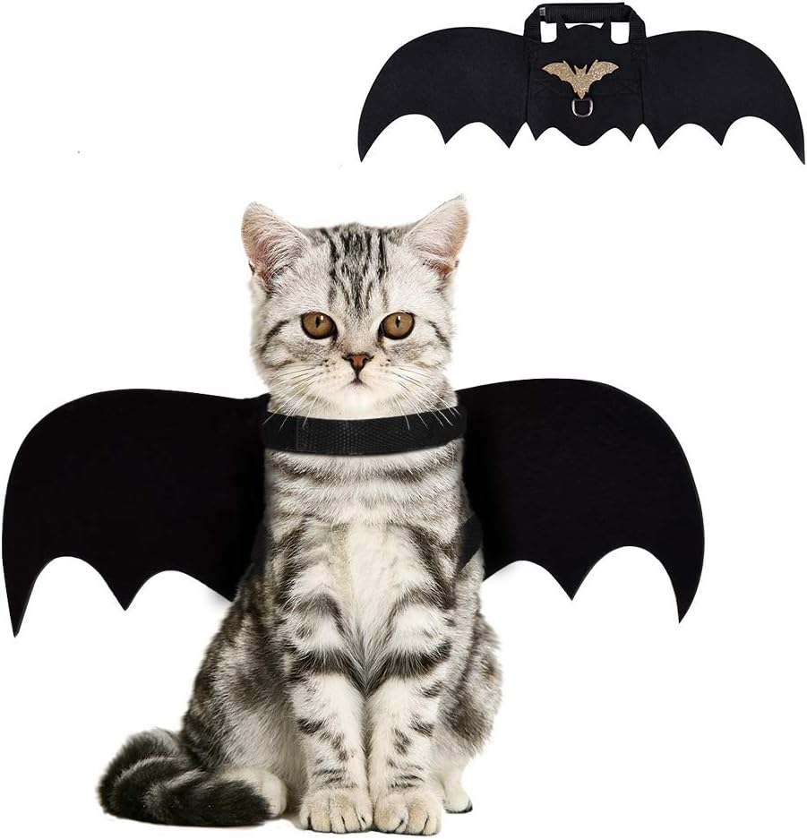 Cat Bat Costume,Halloween Cat Bat Wings for Pets,Cat Halloween Collar Pet Apparel for Small Dogs and Cats,Comfort Material Pet Costume for Halloween (Cat Bat Costume)