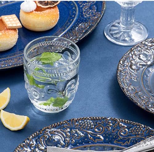 Peohud 6 Pack Romantic Water Glasses, 300ml Old Fashioned Tumbler, Premium Drinking Glasses Set Vintage Glassware set for Soda, Juice, Beverages, Whiskey