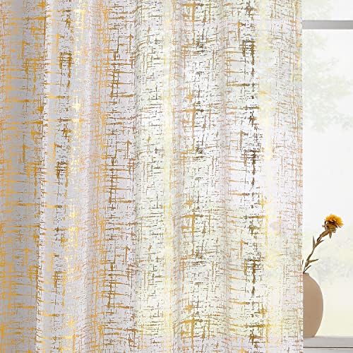 Amazon.com: TERLYTEX Gold White Sheer Curtains 96 Inches Long, Metallic ...
