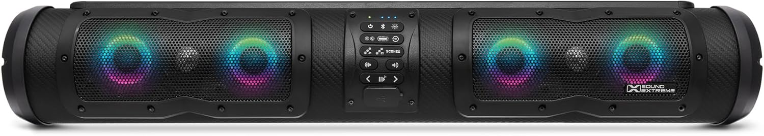SoundExtreme SE28R Elite 500W Waterproof Bluetooth Soundbar for ATV UTV Boat - 8 Speakers, LED Lights, IP66 Rated