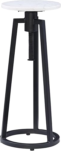 Miniatura 14 de Powell Muriel - Mesa de bebida con tapa de mármol blanco con estilo industrial, base de altura ajustable de metal negro