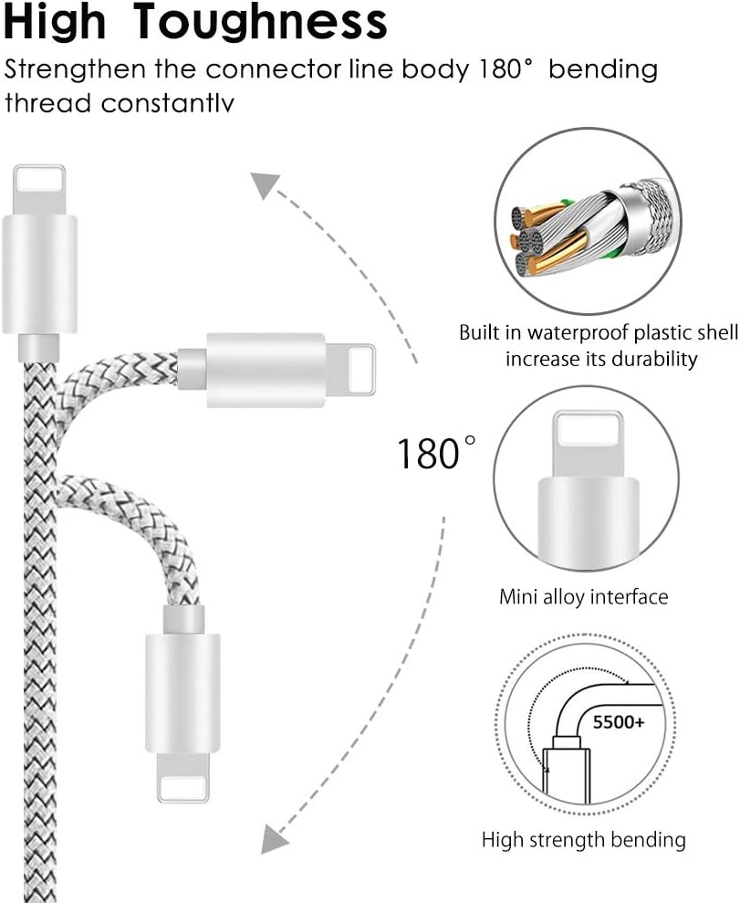 Free Shipping Offer iPhone Charger, Besiva Lightning Cable 5Pack 3FT 3FT 6FT 6FT 10FT MFi Certified Nylon Braided USB Charging & Syncing Cable Compatible with iPhone Xs MAX XR X 8 8 Plus 7 7 Plus 6s 6s Plus 6 6 Plus