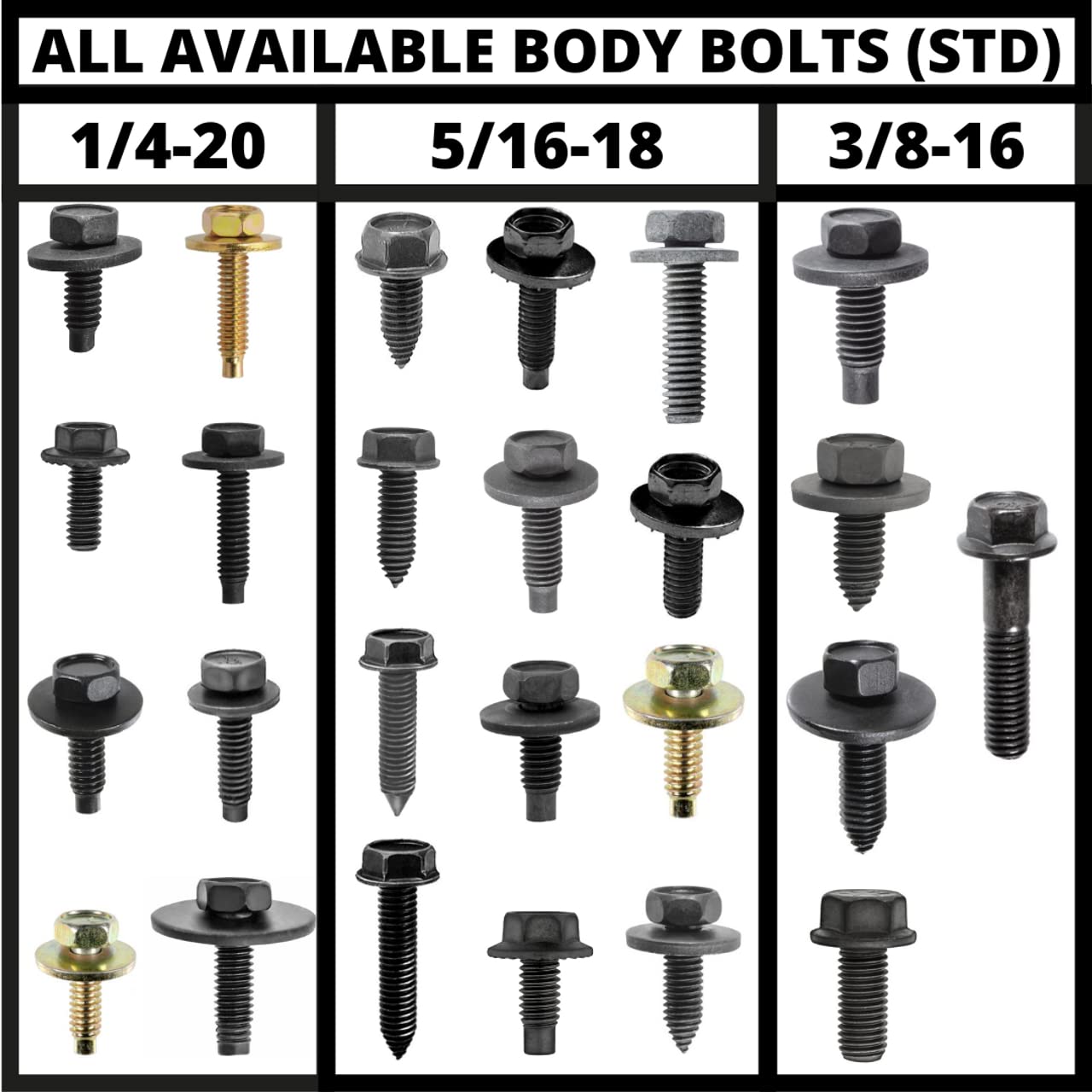 GMページ GM 16-Piece Body Bolt Hardware Kit, Gold (5/16-18 x 1 3/16