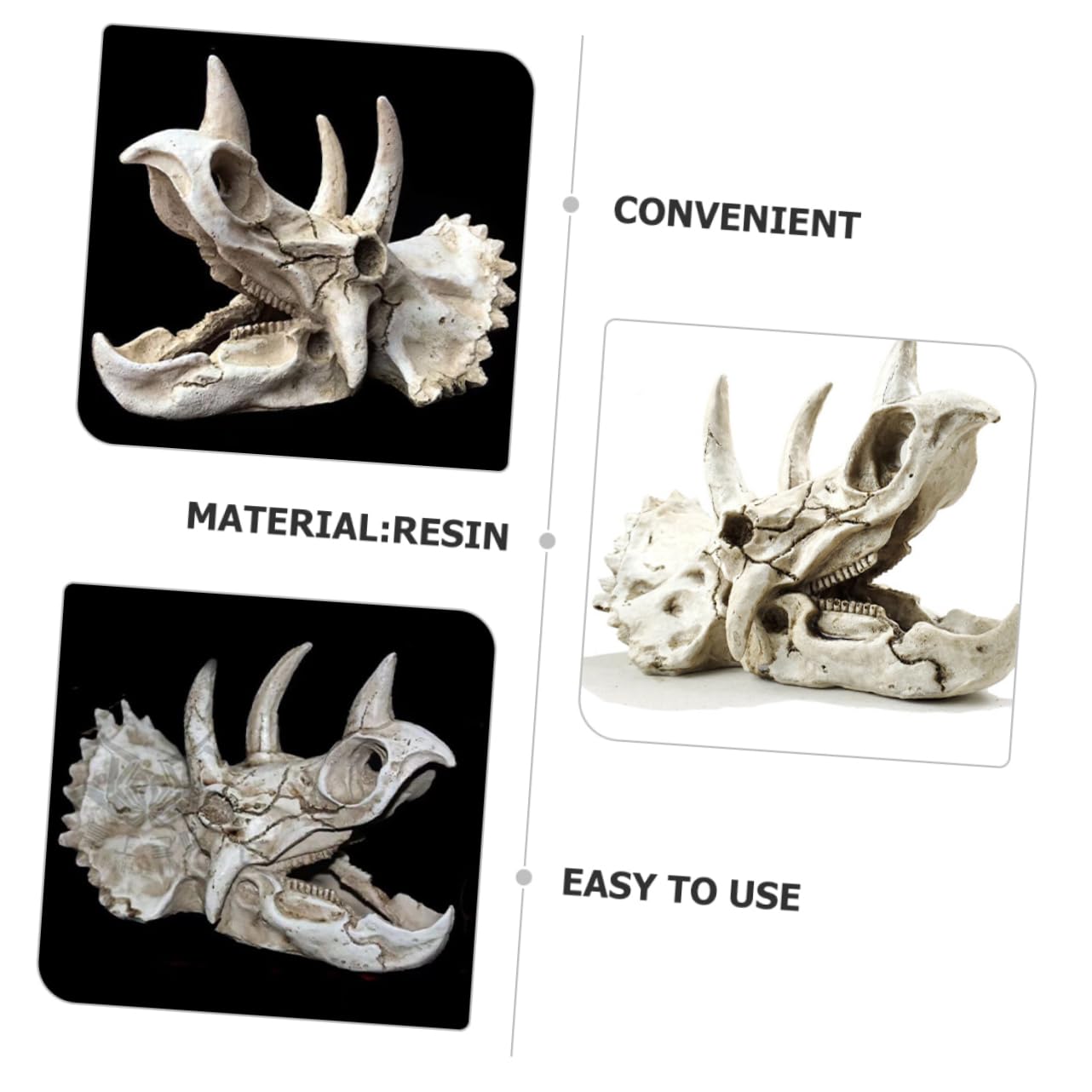 VANZACK Dinosaurierschädel-Dekoration Aquarium Deko Triceratops Versteck Für Fische Und Garnelen 7.09X4.33X3.54In Harz Zubehör Terrarien Höhle