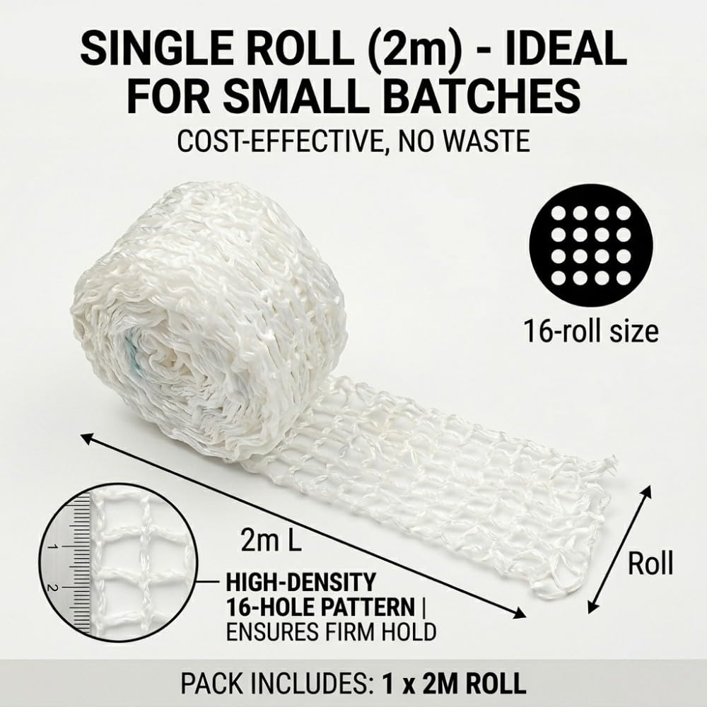 Rollo de Malla para Carne Elástica 2m 16 Huecos Red de Algodón para Asado Jamón Embutido Secado Ahumado Resistente al Calor