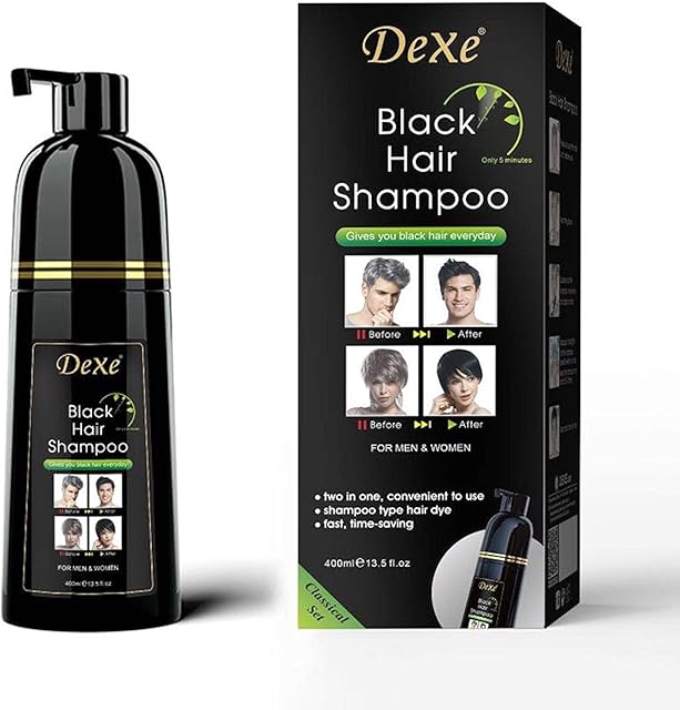 Dexe Black Hair Shampoo Instant Hair Blackening Dye for Men Women Black Color - Simple to Use - Lasts 30 Days - Fast Acting Natural Ingredients (400ml-YIMEIR)