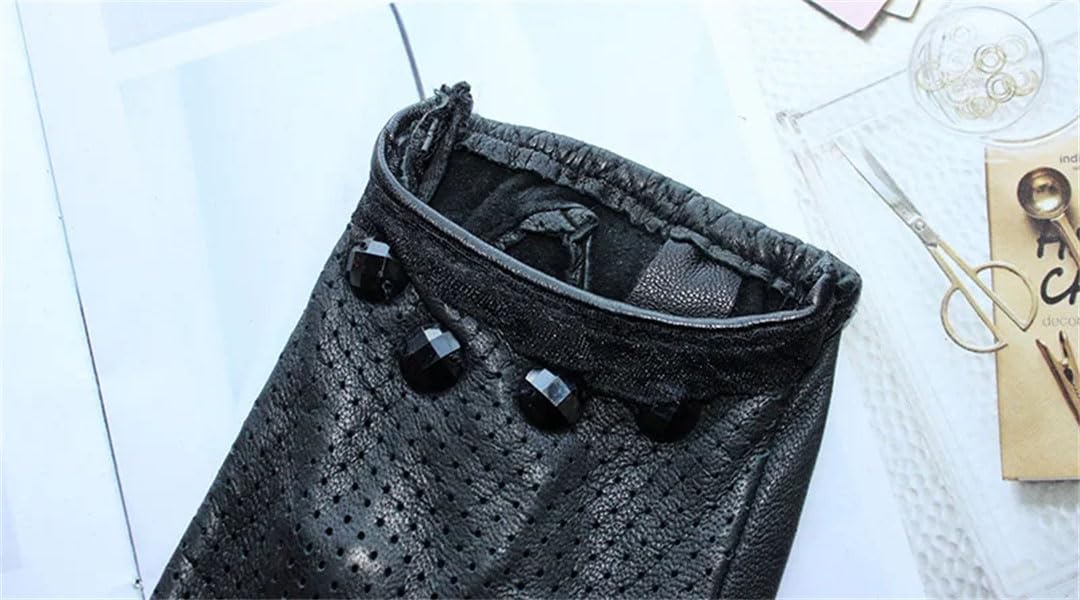 Guanti da donna in pelle da guida, sottili, senza fodera, perforati, stile corto, primavera e ciclismo