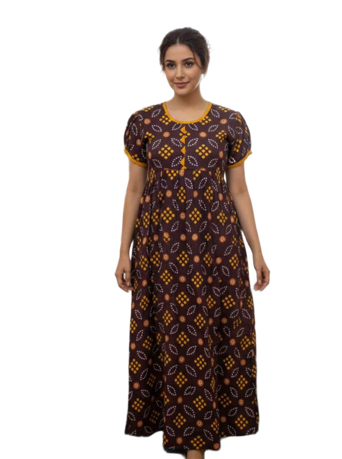 Night wear Frock Cotton Nightgown for Women - Pure Cotton Printed Frock Style Maxi Nighty, Short Sleeves, Full Soft Sleepwear & Night Dress for Daily Home Wear 3XL Size-image-29