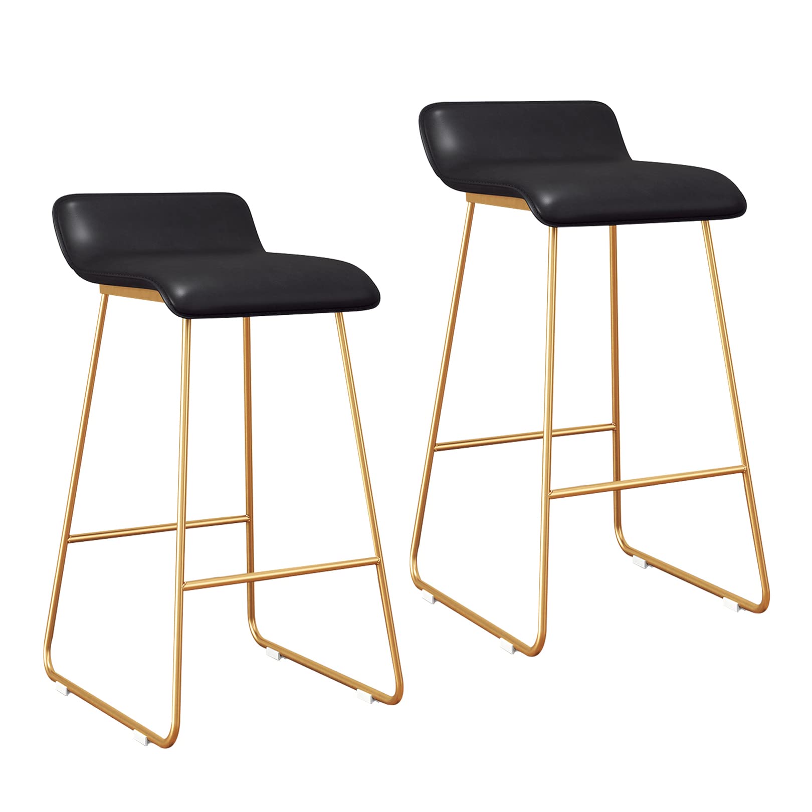 Tabouret de bar en cuir PU noir et structure métal au design épuré