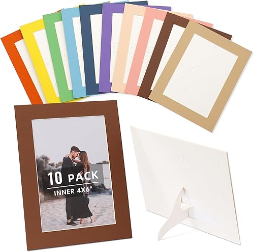 Paquete de 10 marcos de fotos de papel multicolor de 5 x 7 pulgadas, sin ácidos, de 4 capas de grosor, con núcleo marfil, corte biselado, marcos de
