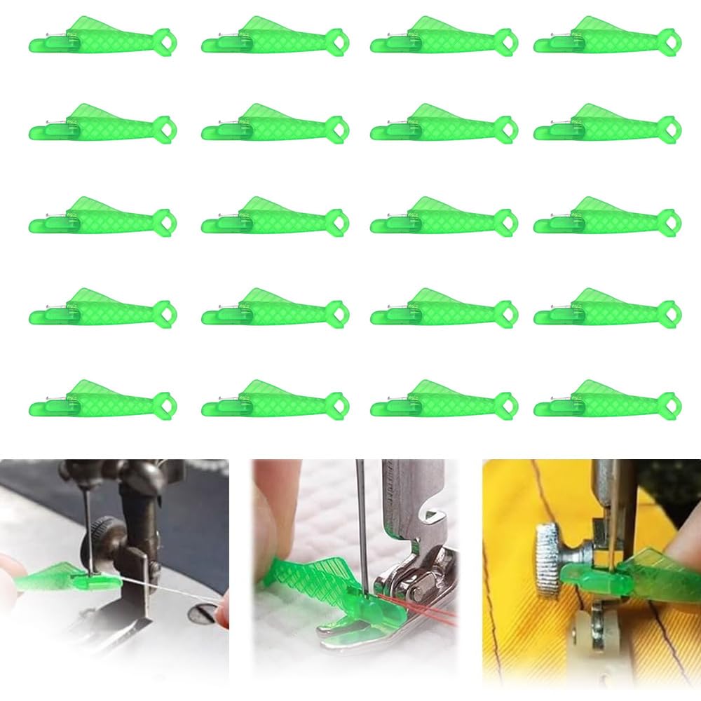 Sewing Machine Needle Threader Fish Mouth Type, Sewing Machine Needle, DIY Needle Threaders, Automatic Threading Aid Needle Threader Tool, Quick Sewing Machine Loop Needle Threaders (Green 20 PC)