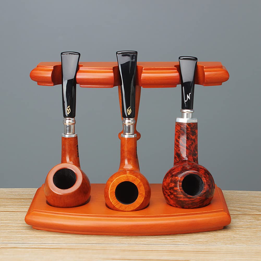 LVSEWOA Wooden Tobacco Pipe Holder Rack Stand Display for 3 Smoking Pipes - Universal Wooden Pipe Rack Holder