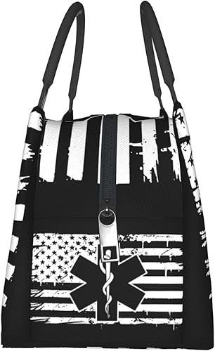 Miniatura 4 de EMS Star of Life EMT Paramedic Medic American Flag - Bolsa térmica plegable grande con aislamiento  Bolsa de almuerzo a prueba de fugas para adultos