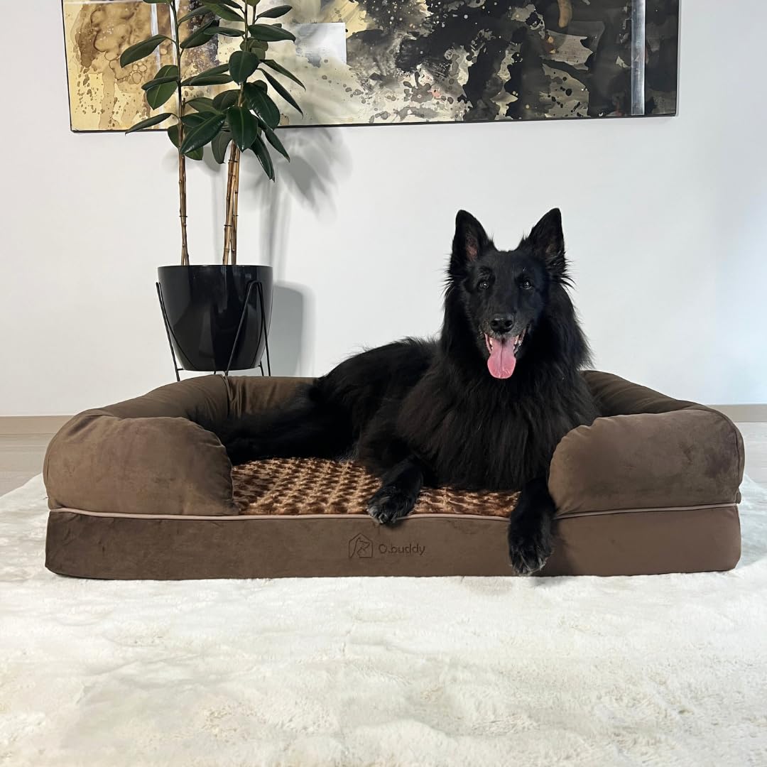 Sofá cama ortopédico extragrande impermeable de espuma viscoelástica para perro, funda extraíble lavable, duradera, piel suave antiansiedad, cama ortopédica para perros XL, 111 x 86 x 25 cm,