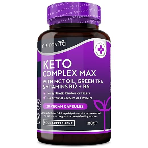 Keto Complex Max - Suministro para 2 mes (120 cápsulas) - Píldoras Dietéticas Keto para Hombres y Mujeres - MCT, té verde, vitaminas y minerales - fabricado por Nutravita