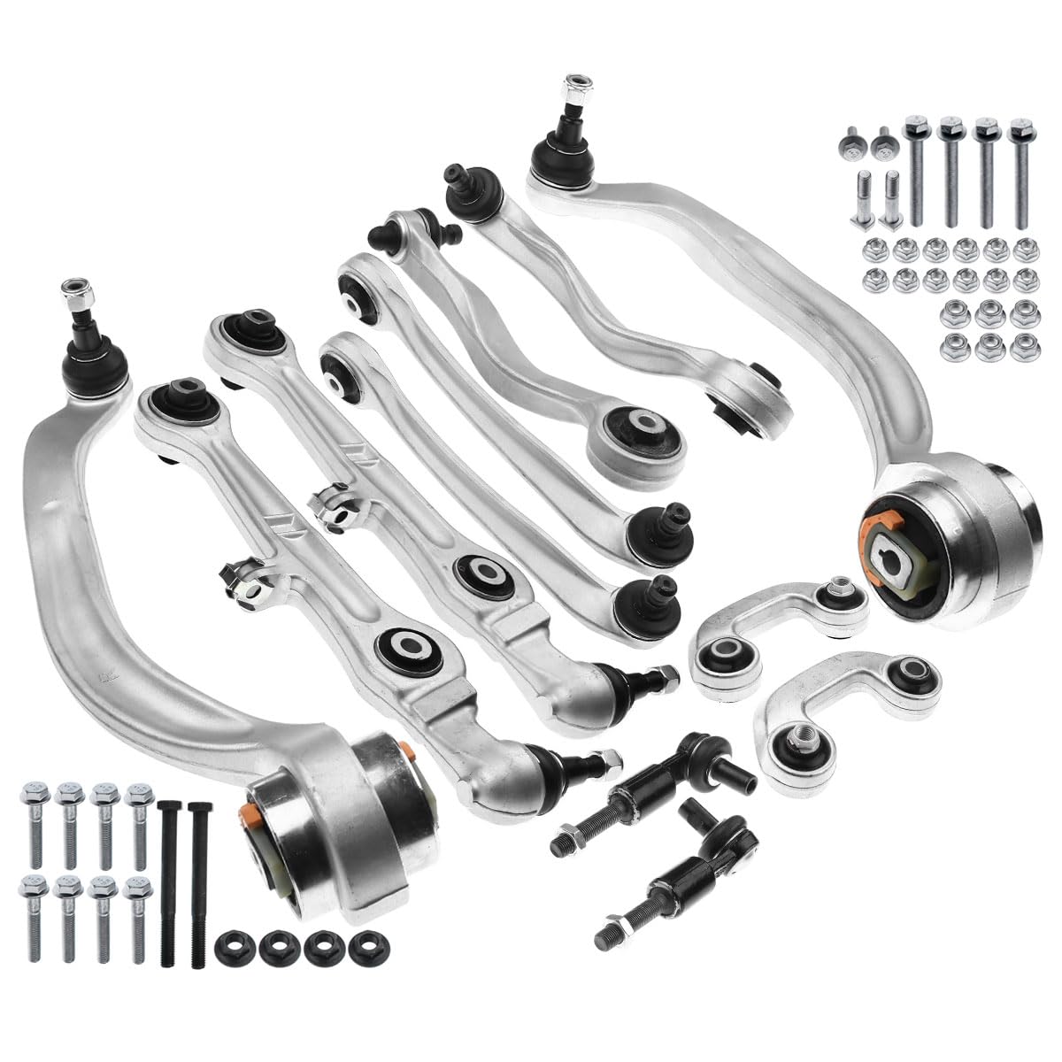 Frankberg 8x Braccio di controllo + 2x barra di accoppiamento + 2x Asta di accoppiamento Compatibile con A4 8E2 A4 Avant 8E5 A4 Avant 8ED A4 Cabriolet 8H7 A4 8EC Replace# 8E0498998S1