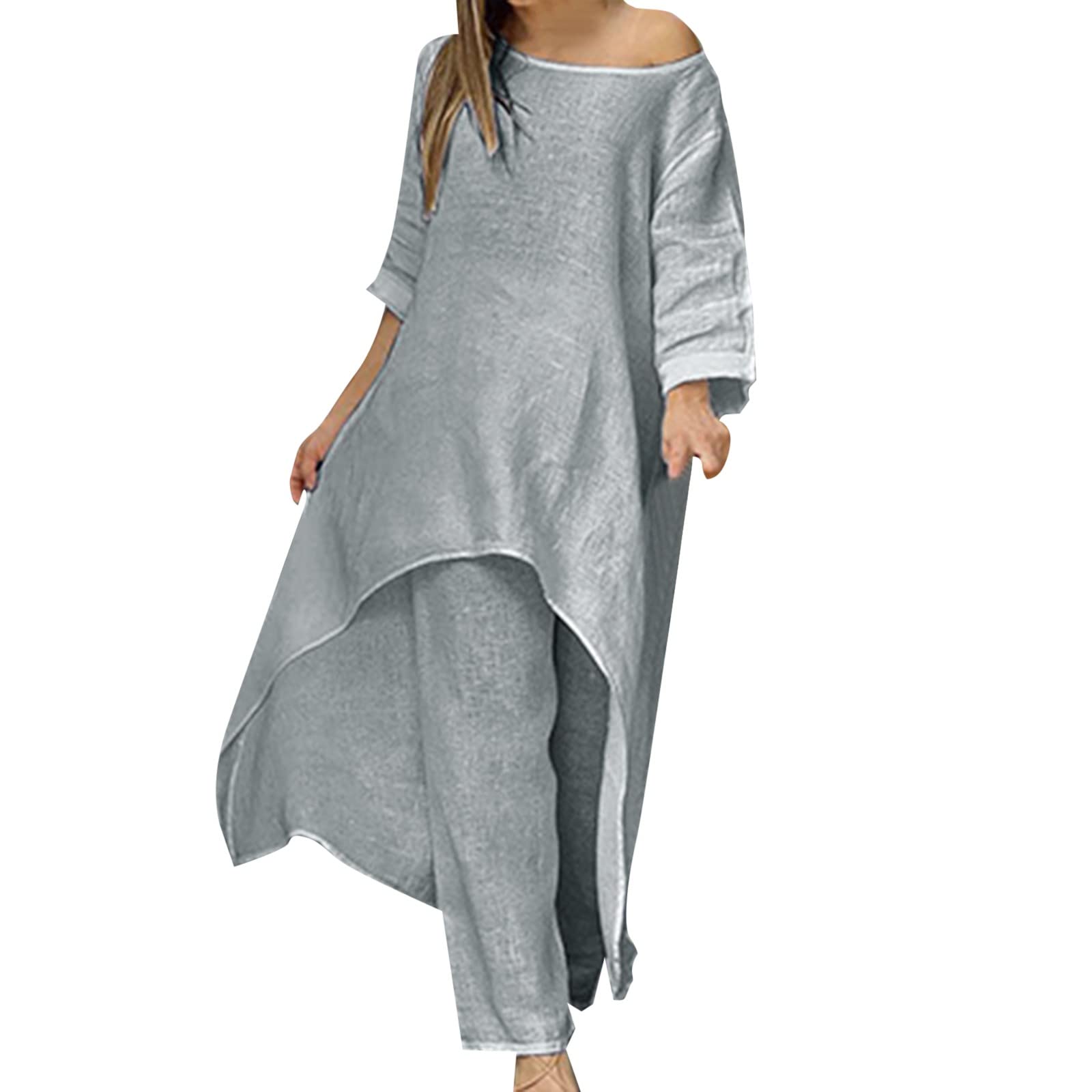 ADMAY Conjunto de 2 piezas para mujer de verano de negocios conjunto pantalones de manga larga de gasa de moda casual conjunto de dos piezas monos grandes tallas