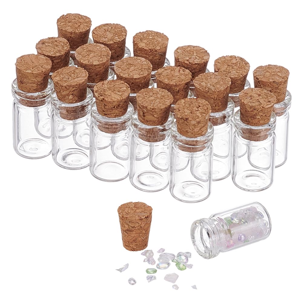PH PandaHall 20pcs Small Glass Bottles with Cork Tiny Spell Jars Glass Vials Wishing Bottles Witchcraft Potion Bottle for DIY Arts Crafts Weddings Favors Wish Jars Memory Jar, 1.5ML