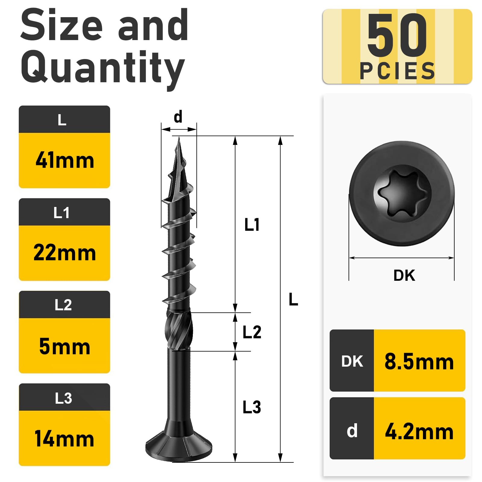 Valorada 50Pcs Decking Screws 4.2 x 41mm, Torx Countersunk Wood Screws, Outdoor Wood Screw, Black Oxide Finish for Fence Timber - Image 2