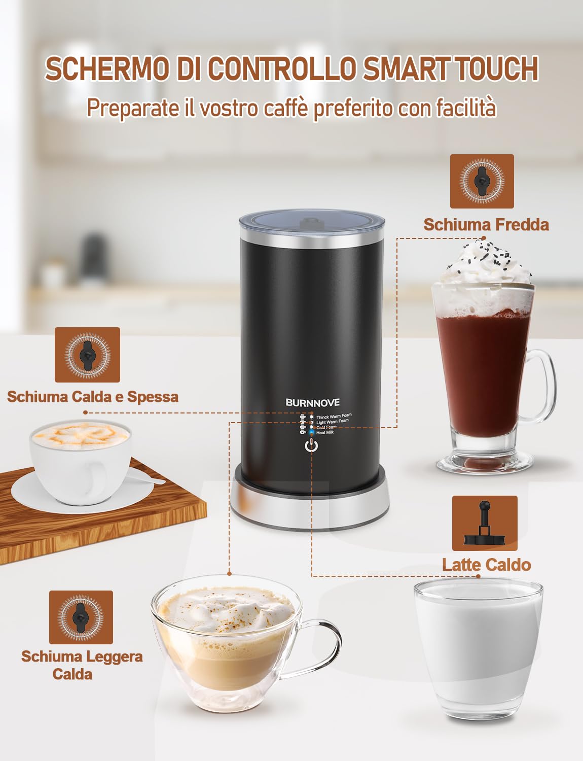 Montalatte Elettrico 4-in-1 UPOHYEE - Per Cappuccino, Latte Schiumato E Cioccolata | 500W, 350ml, Antiaderente - Foto 6