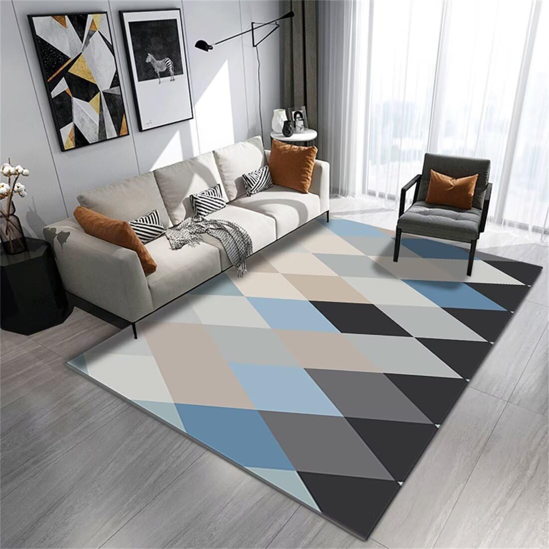 Tapis géométrique 140X200cm moderne gris-bleu résistant