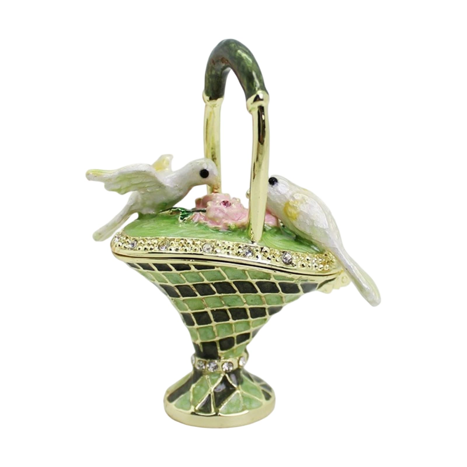 Kaeltsyn Miniature Alloy Enameled Flower Basket Trinket Holder Offices Desk Ornament Perfect for Travel Keepsakes and Gifts Travel Artifact Display Case