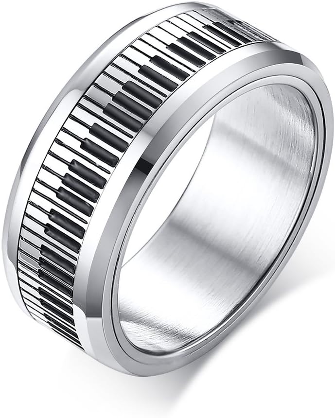 XUANPAI Stainless Steel Two Tone Piano Keyboard Music Spinner Anniversary Weding Ring Band for Men