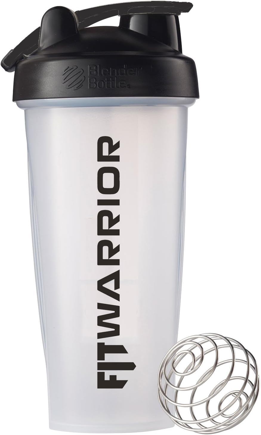 FIT WARRIOR Blender Bottle 28 oz, Clear, Callibrated, BPA-Free, The"Perfect Protein" Shaker Bottle