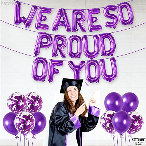 Image of We Are So Proud of You Balloons Banner - 16 Inch, Pack of 27 Graduation Decorations 2026 | Congratulations Banner with Latex Balloons for Purple Graduation Decorations Class of 2026 - KatchOn
