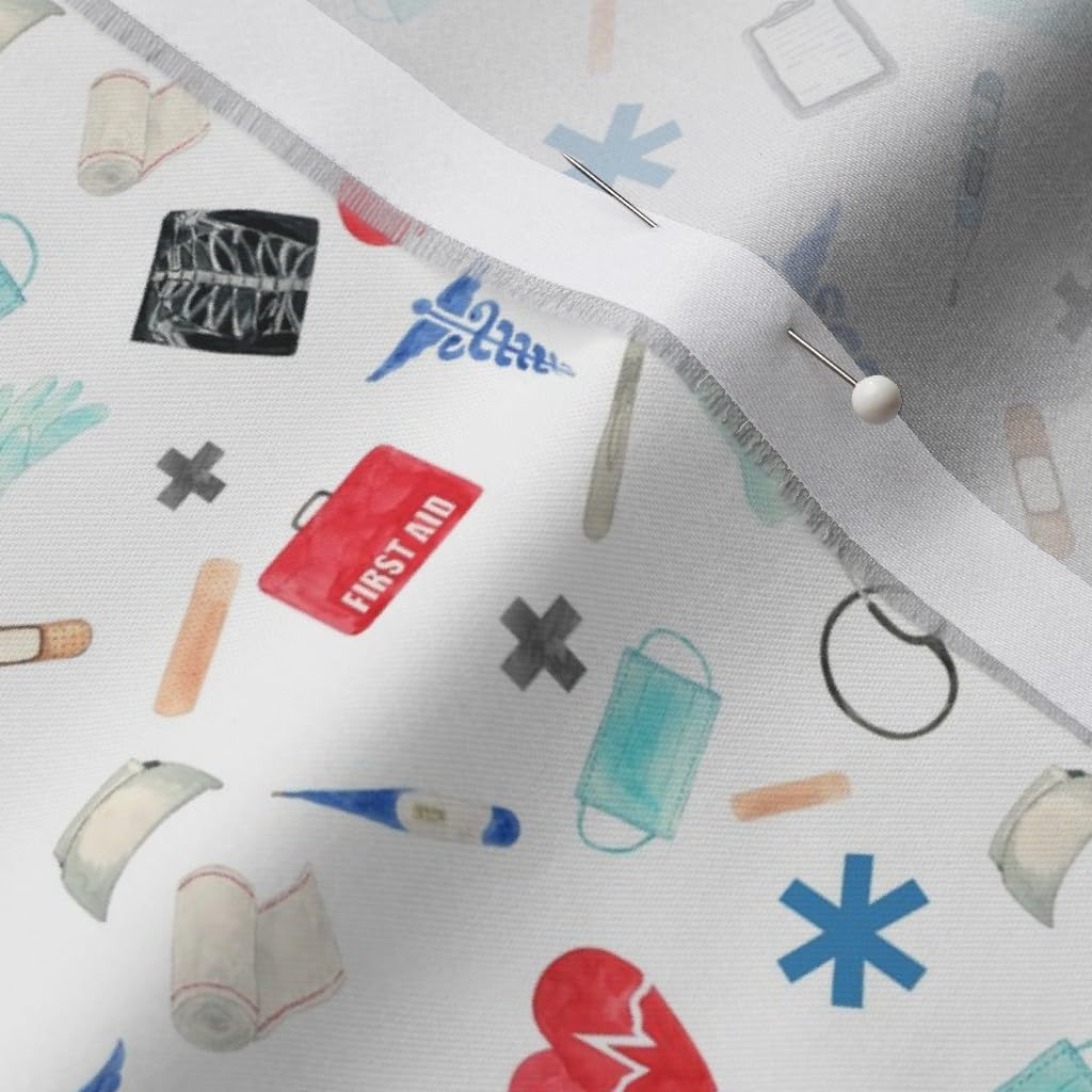 Spoonflower Fabric - Love Flowers White Doctor Medical Nurse Medicine Scrubs Printed on Organic Cotton Sateen Fabric by The Yard - Sewing Quilting Apparel Home Decor