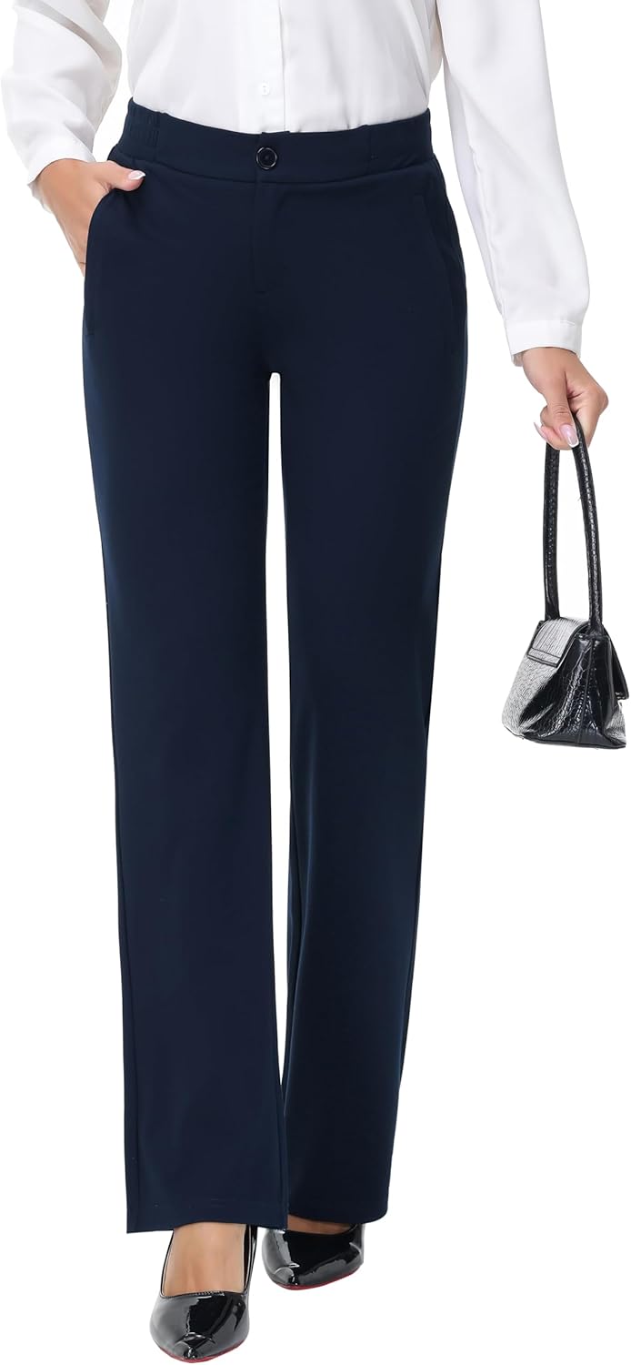 ZTN Womens 29"/31"/33" Business Casual Dress Pants Wide Straight Leg Trousers with Pockets - Image 3