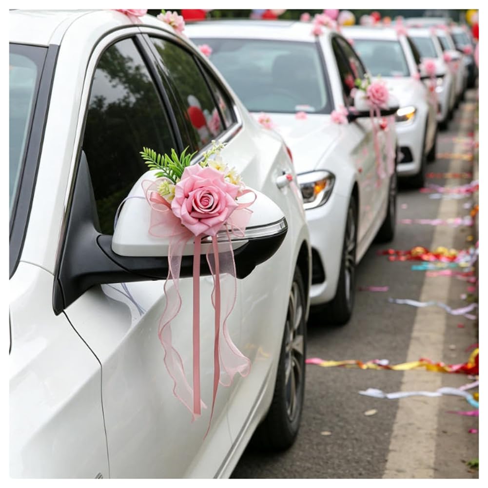Hochzeit Autoschmuck Hochzeit-Autoschleifen Vintage Künstliche Blume Rückspiegel Türgriff Simulation Blume-Schleife Dekoration Hochzeitsauto Deko für Hochzeits Party Stuhl Zurück 7# 12 Stück