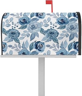 Mailbox Cover Magnetic Blue Rose Flower Ethnic Style Mailbox Covers Standard Size 21x18in,Mailbox Covers Wrap Post Letter Box Cover for Garden Yard Outdoor Decor Country Watercolor Floral
