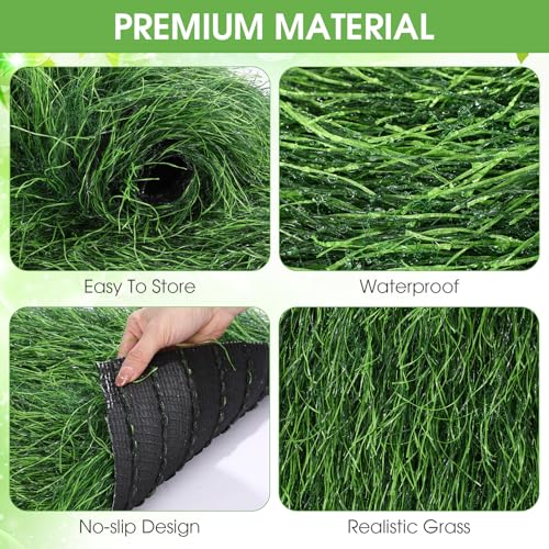Tudomro 2 Pcs Artificial Grass Table Runner 12 x 36 Inch Faux Grass Placemats Green Moss Synthetic Turf Table Runner for Wedding Baby Shower Golf Football Garden Birthday Party Tabletop Decor(Fluffy) by Tudomro - Used condition - Image 3